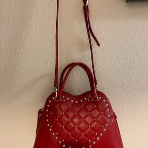 Moschino Red Heart Shaped Studded Shoulder Bag